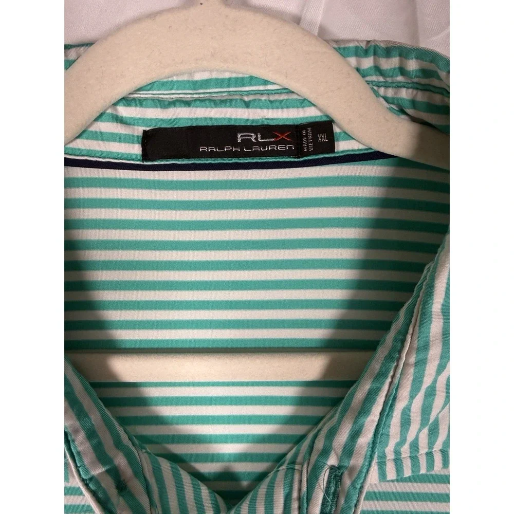 RLX Ralph Lauren Green White‎ Striped Polo Shirt XXL